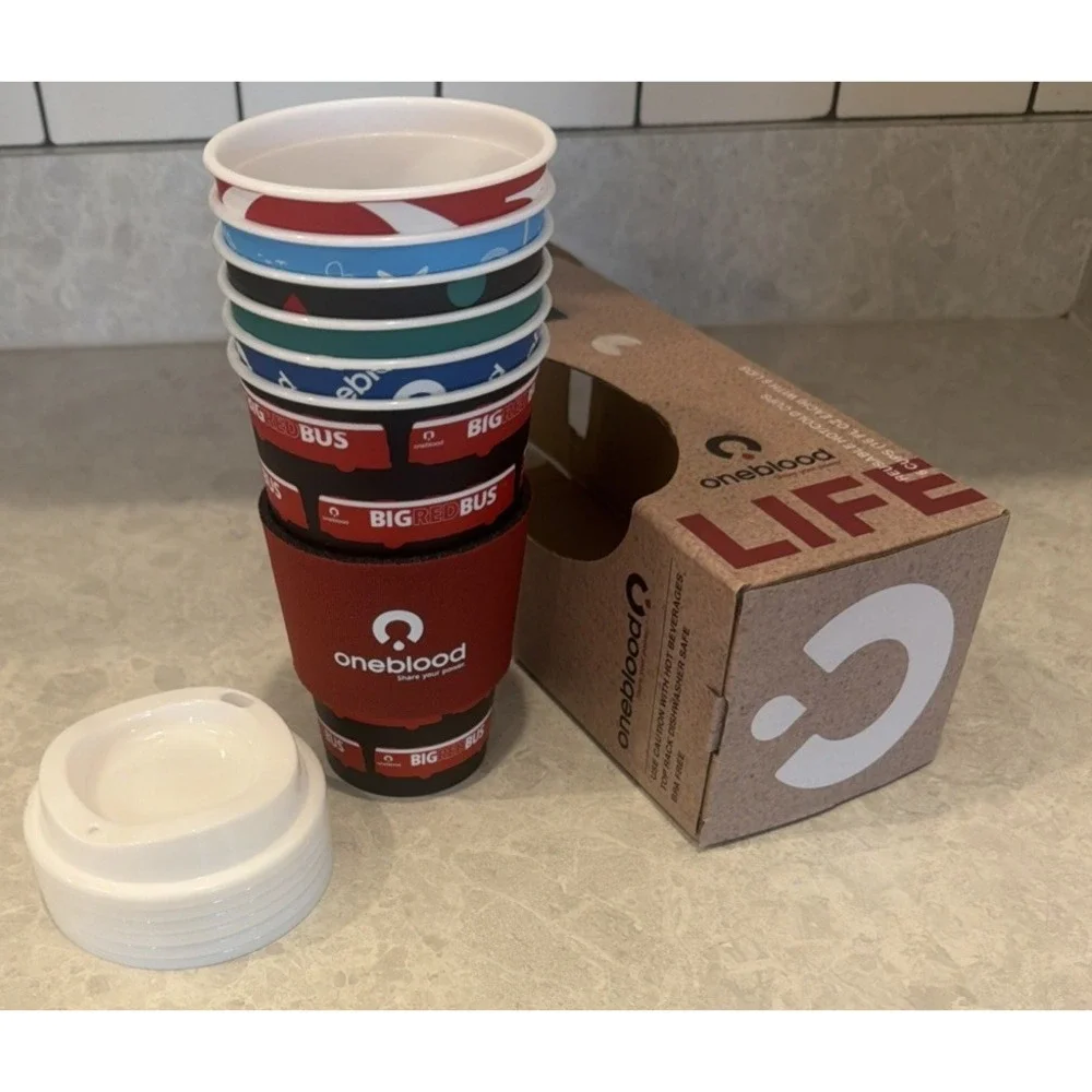 Oneblood Donation 6 Reusable Hot/cold Cups With Lids.